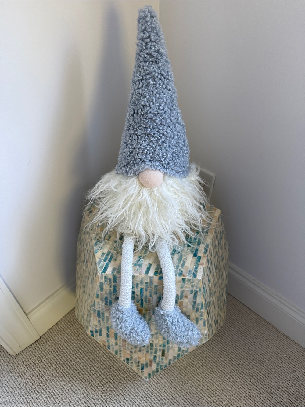 Plush Gnome Décor with Light Blue Hat and Cream Beard